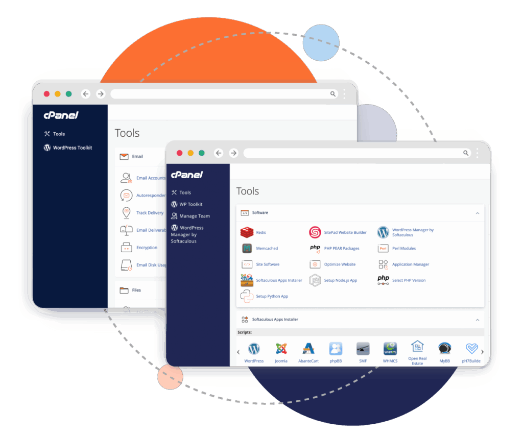 Illustration of cPanel web hosting features GUI
